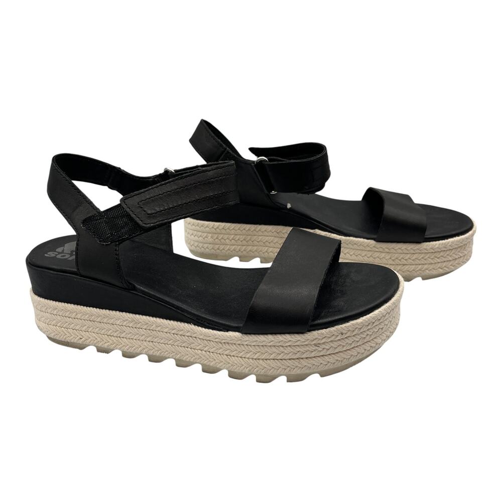 Sorel Black and Cream Platform Espadrille Sandals